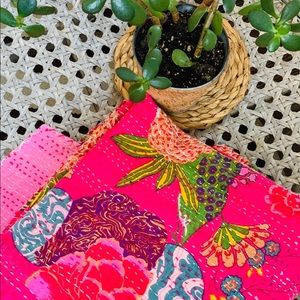 Multicolor Pink Kantha Quilt / Throw